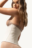 Curvesculpting Zippa Waist Trainer (Beach Sand) with latex core for waist slimming, curve shaping, and discreet daily wear.
