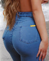 Super comfortable, stretchy and curve accentuating designed to sculpt your bum. High waistband that gives you a waist cinching affect, moulding it in all the right places. Looks like a traditional straight leg denim pant but in the worlds most comfortable Denim fabric