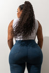 Super comfortable, stretchy and curve accentuating designed to sculpt your bum. High waistband that gives you a waist cinching affect, moulding it in all the right places. Looks like a traditional straight leg denim pant but in the worlds most comfortable Denim fabric