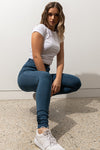 Super comfortable, stretchy and curve accentuating designed to sculpt your bum. High waistband that gives you a waist cinching affect, moulding it in all the right places. Looks like a traditional straight leg denim pant but in the worlds most comfortable Denim fabric