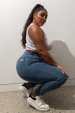 Super comfortable, stretchy and curve accentuating designed to sculpt your bum. High waistband that gives you a waist cinching affect, moulding it in all the right places. Looks like a traditional straight leg denim pant but in the worlds most comfortable Denim fabric